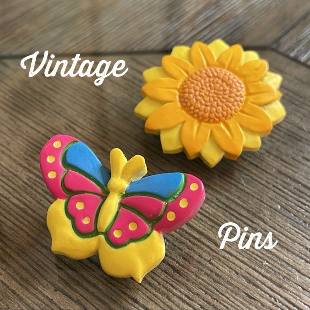 Vintage Butterfly & Sunflower Resin Pins